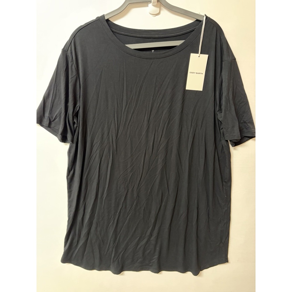 Cozy Earth Bamboo Knit Sleep Dress Crew Neck Short Sleeve Black Large CEW0122